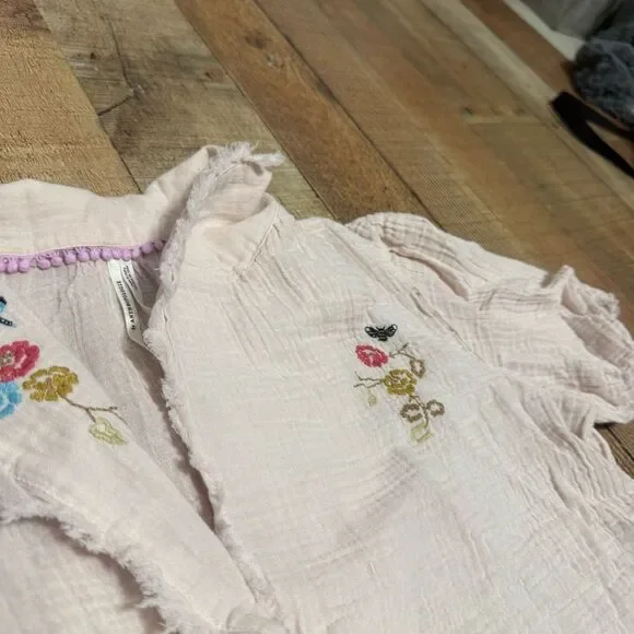 Anthropologie New Romilly Top Button-up Collared Women Size M Pink Embroidery - Picture 11 of 14